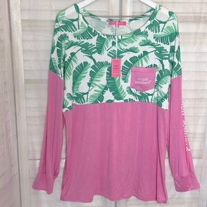 NWT Simply Southern Long Sleeve Jersey Palms & Pink Top. Size XL